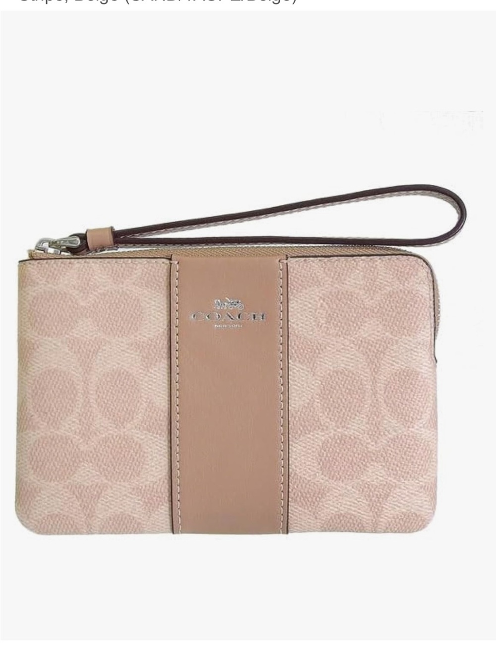 Coach Pink Signature Canvas Wristlet with Leather Trim